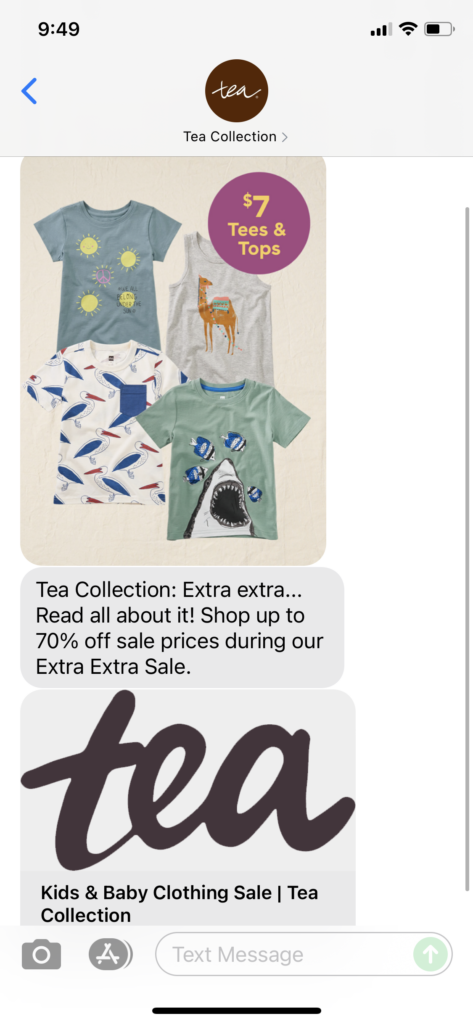 Tea Collection Text Message Marketing Example - 08.27.2021