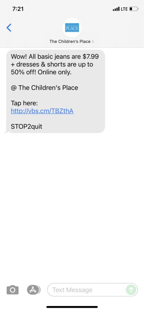 The Children's Place Text Message Marketing Example - 08.03.2021