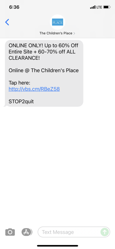The Children's Place Text Message Marketing Example - 08.10.2021