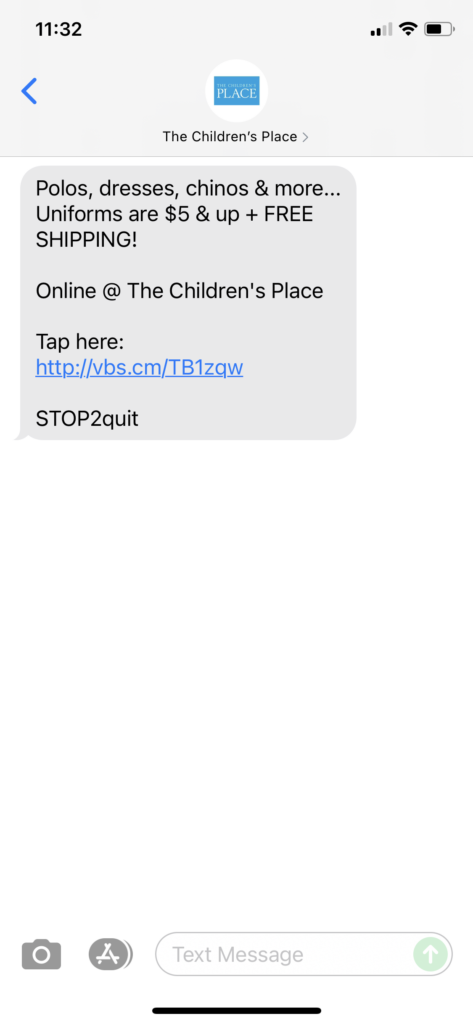 The Children's Place Text Message Marketing Example - 08.19.2021