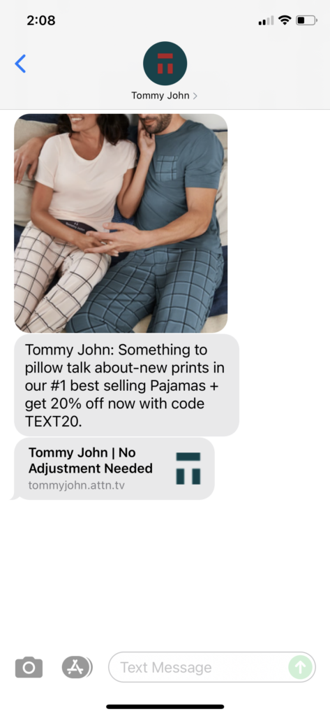 Tommy John Text Message Marketing Example - 08.08.2021