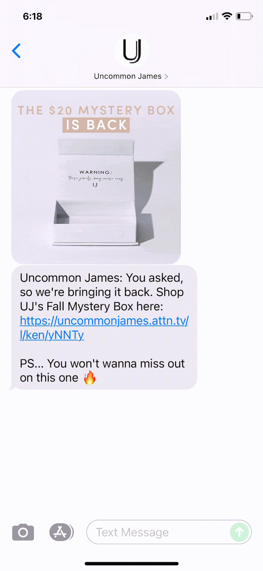 Uncommon-James-Text-Message-Marketing-Example-07.21.2021