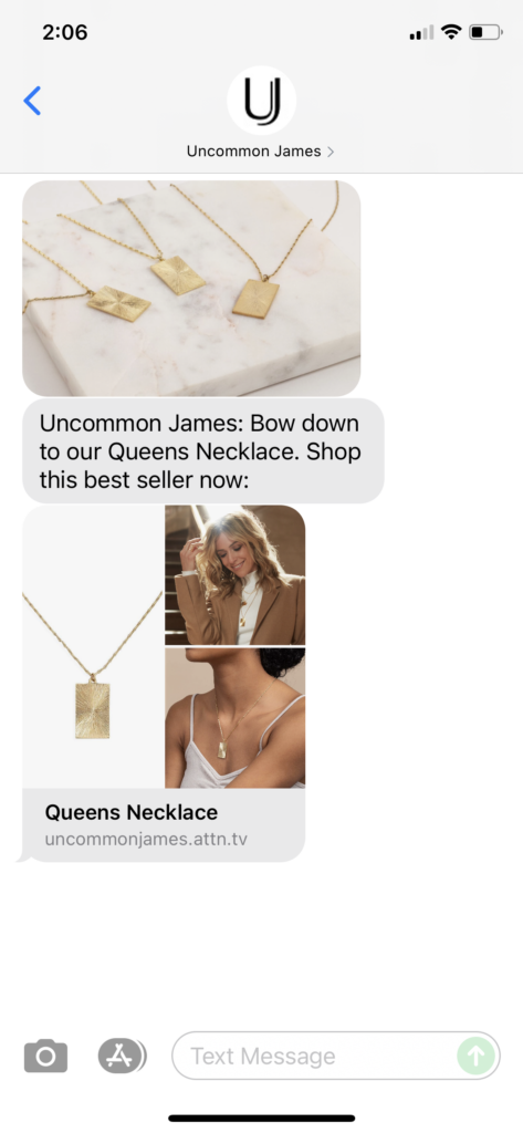 Uncommon James Text Message Marketing Example - 08.08.2021