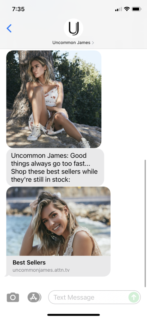 Uncommon James Text Message Marketing Example - 08.16.2021