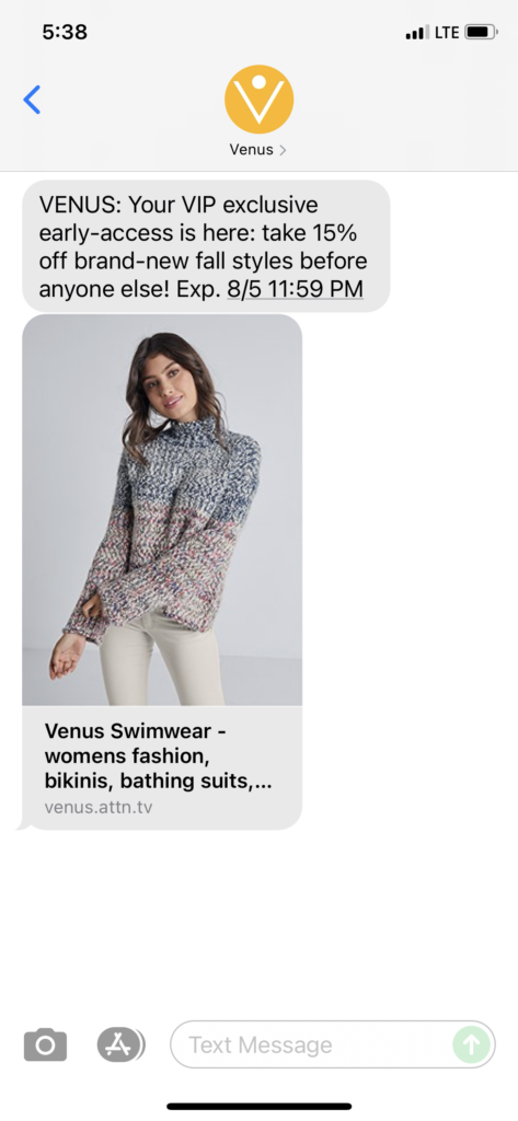 Venus Text Message Marketing Example - 08.02.2021