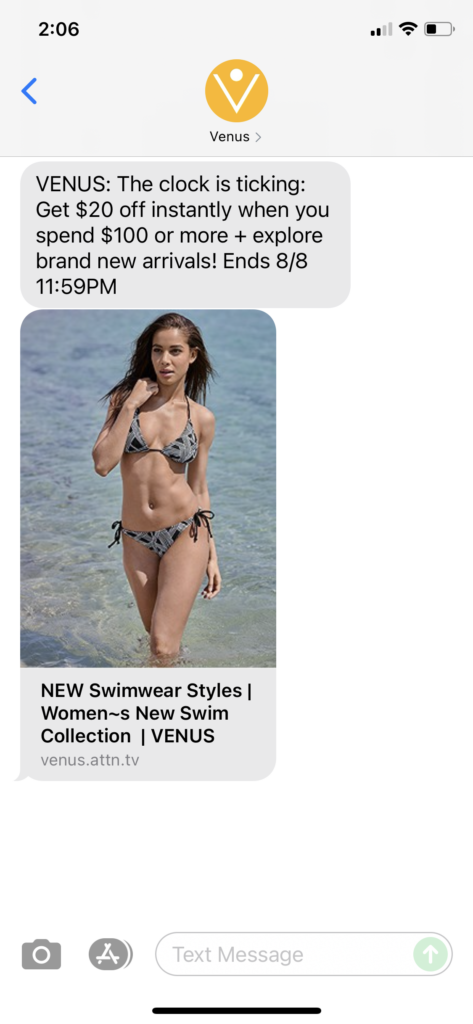 Venus Text Message Marketing Example - 08.08.2021