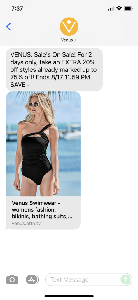 Venus Text Message Marketing Example - 08.16.2021