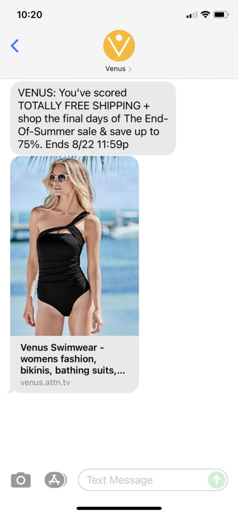 Venus Text Message Marketing Example - 08.21.2021