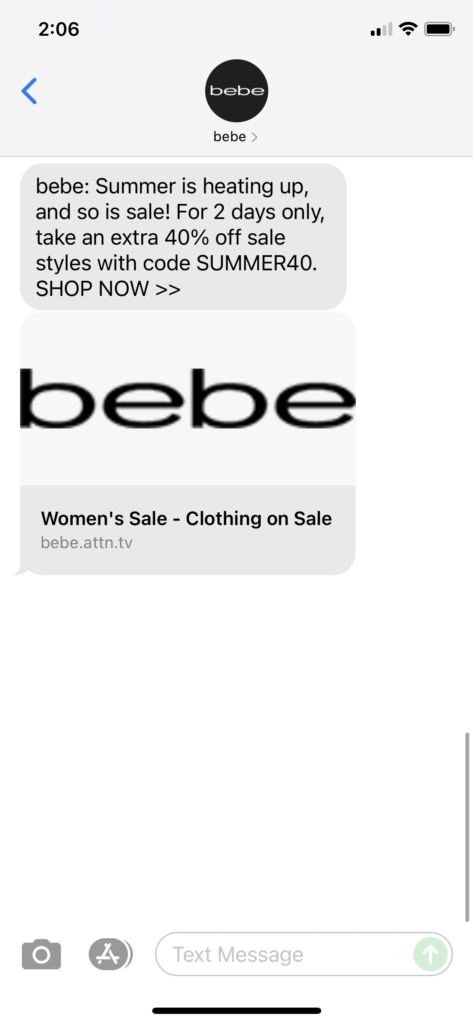 bebe Text Message Marketing Example - 08.07.2021