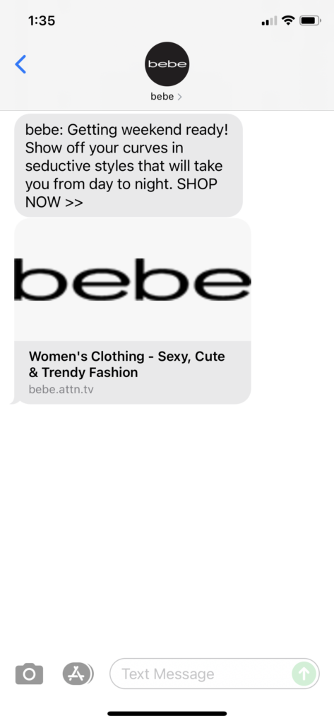 bebe Text Message Marketing Example - 08.12.2021