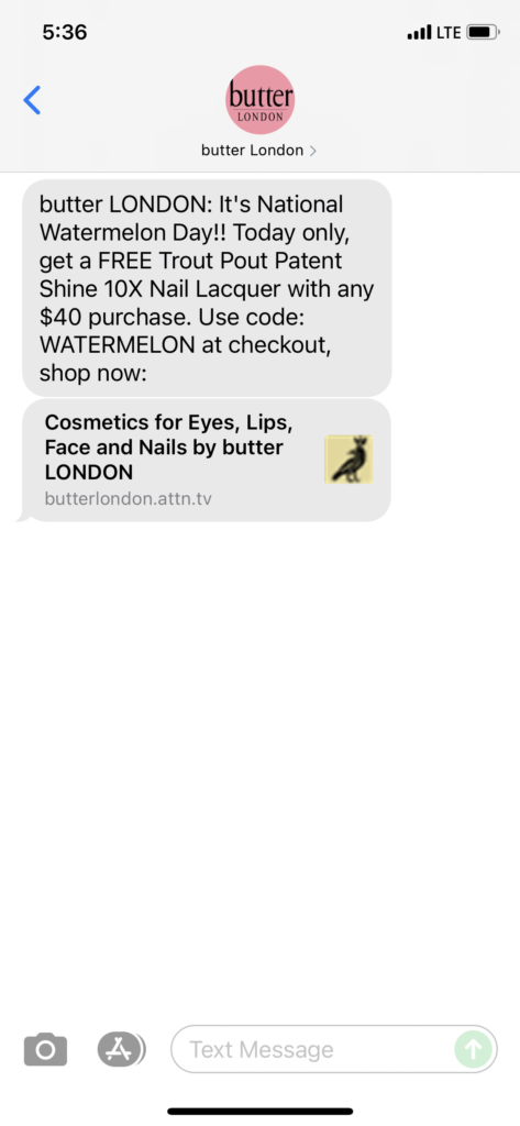butter London Text Message Marketing Example - 08.02.2021