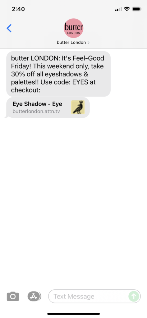 butter London Text Message Marketing Example - 08.06.2021