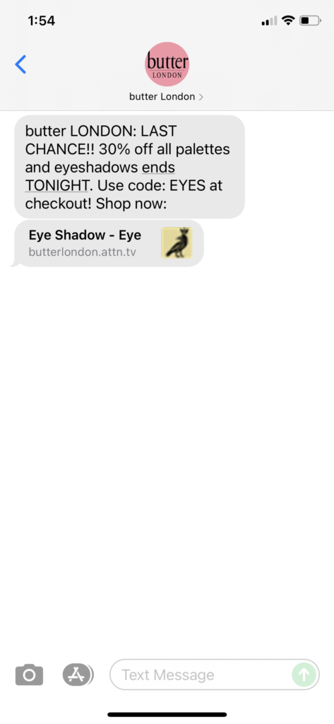 butter London Text Message Marketing Example - 08.09.2021