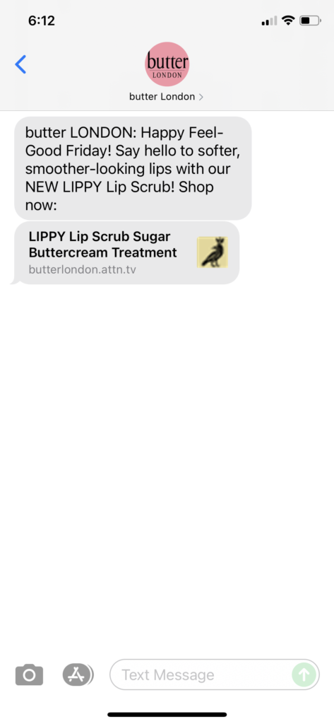 butter London Text Message Marketing Example - 08.20.2021