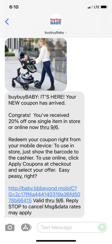 buybuyBABY Text Message Marketing Example - 08.19.2021