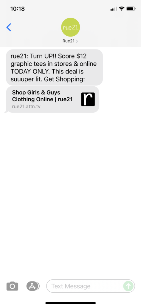 rue21 Text Message Marketing Example - 08.21.2021