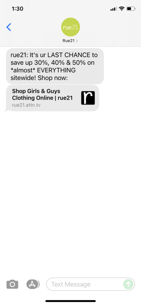 rue21 Text Message Marketing Example - 08.24.2021