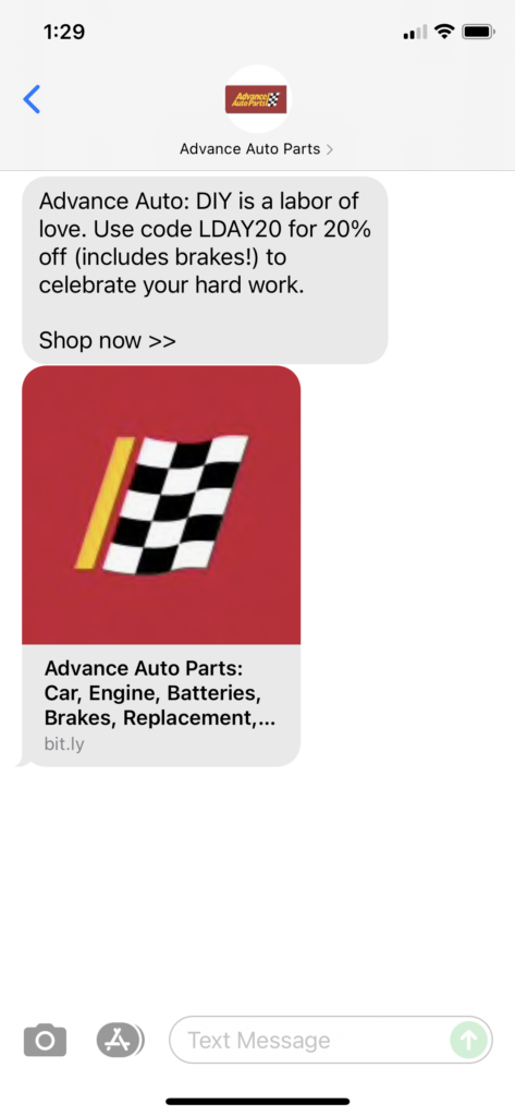 Advance Auto Text Message Marketing Example - 09.03.2021
