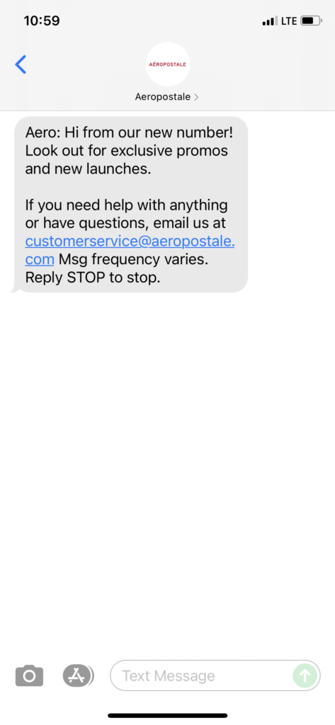 Aeropostale Text Message Marketing Example - 09.13.2021