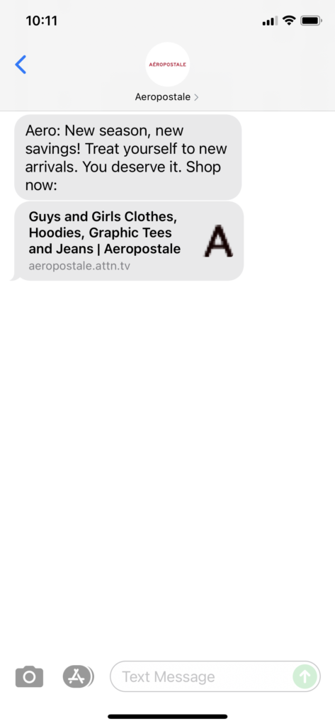 Aeropostale Text Message Marketing Example - 09.23.2021