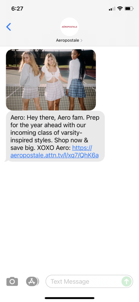 Aeropostale Text Message Marketing Example - 09.27.2021