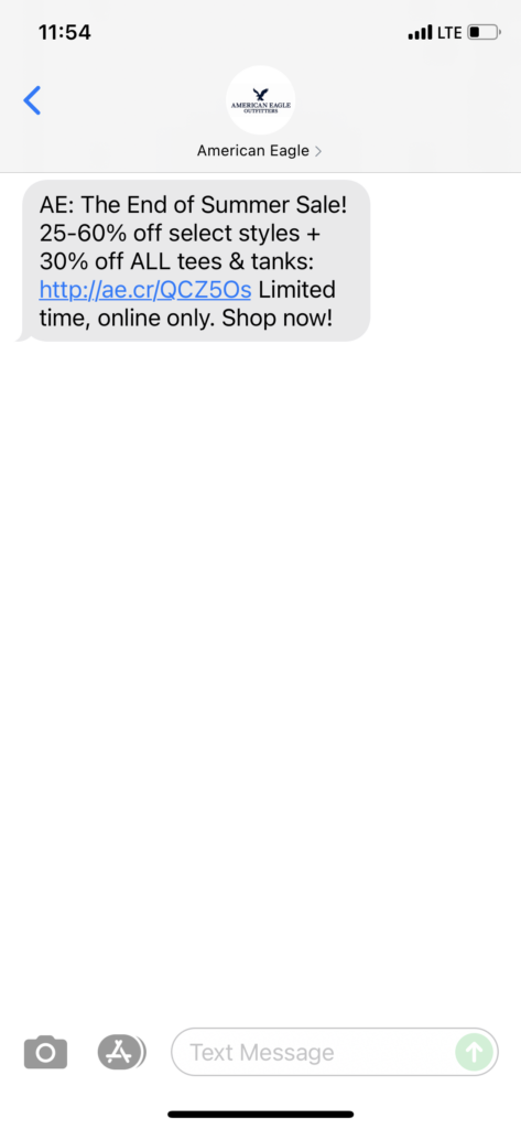 American Eagle Text Message Marketing Example - 09.01.2021