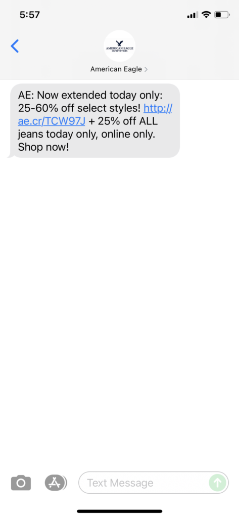 American Eagle Text Message Marketing Example - 09.07.2021