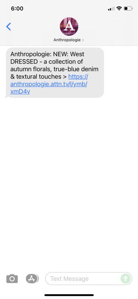 Anthropologie Text Message Marketing Example - 09.07.2021