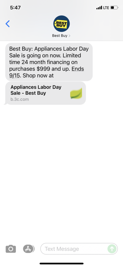 Best Buy 1 Text Message Marketing Example - 09.07.2021