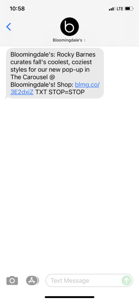 Bloomingdale's Text Message Marketing Example - 09.13.2021