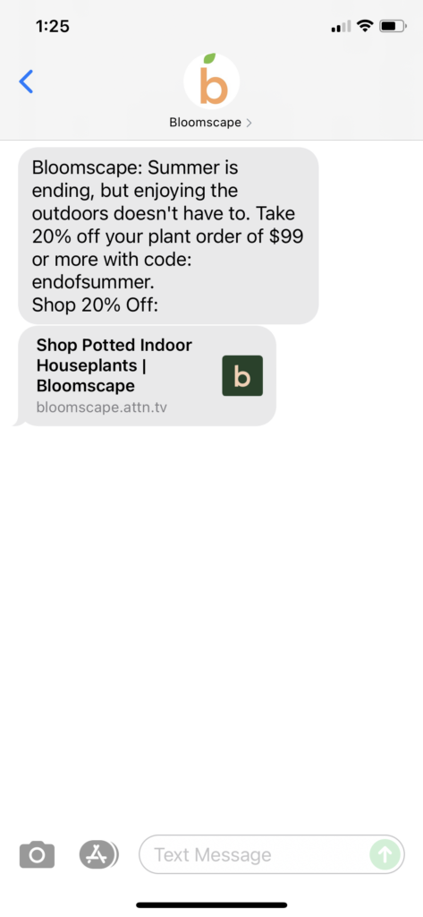 Bloomscape Text Message Marketing Example - 09.04.2021