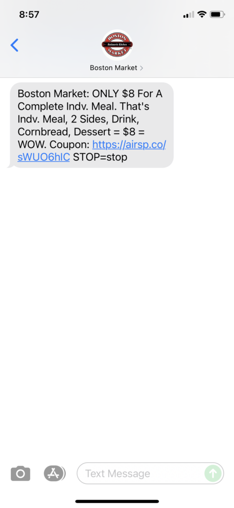 Boston Market Text Message Marketing Example - 09.15.2021