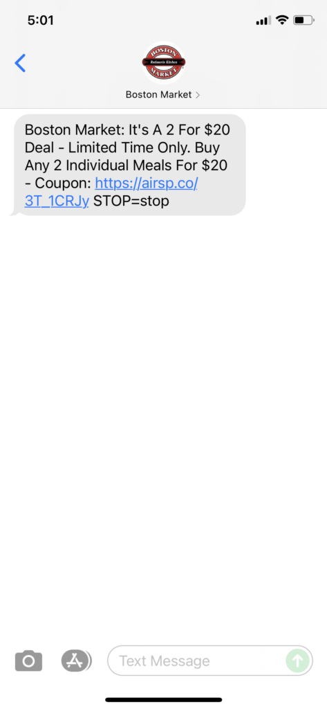 Boston Market Text Message Marketing Example - 09.23.2021
