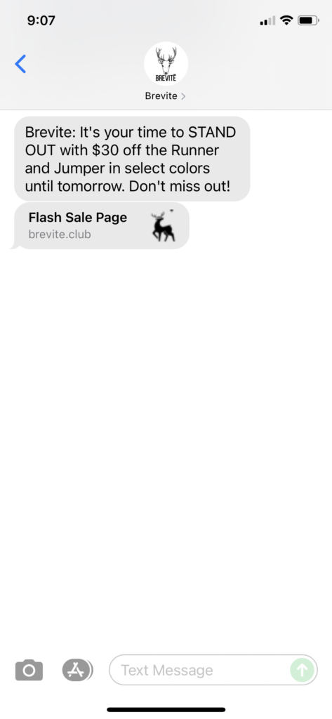 Brevite Text Message Marketing Example - 09.14.2021