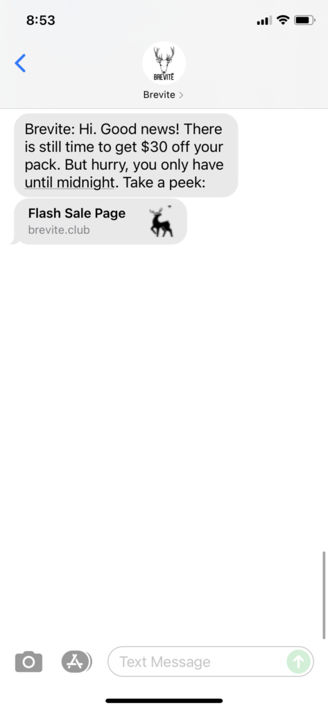 Brevite Text Message Marketing Example - 09.15.2021