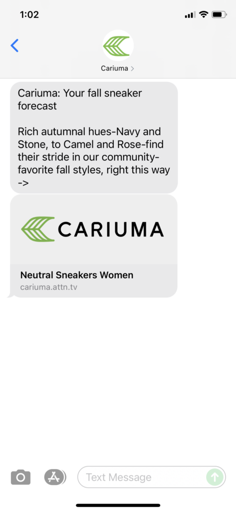Cariuma Text Message Marketing Example - 09.05.2021