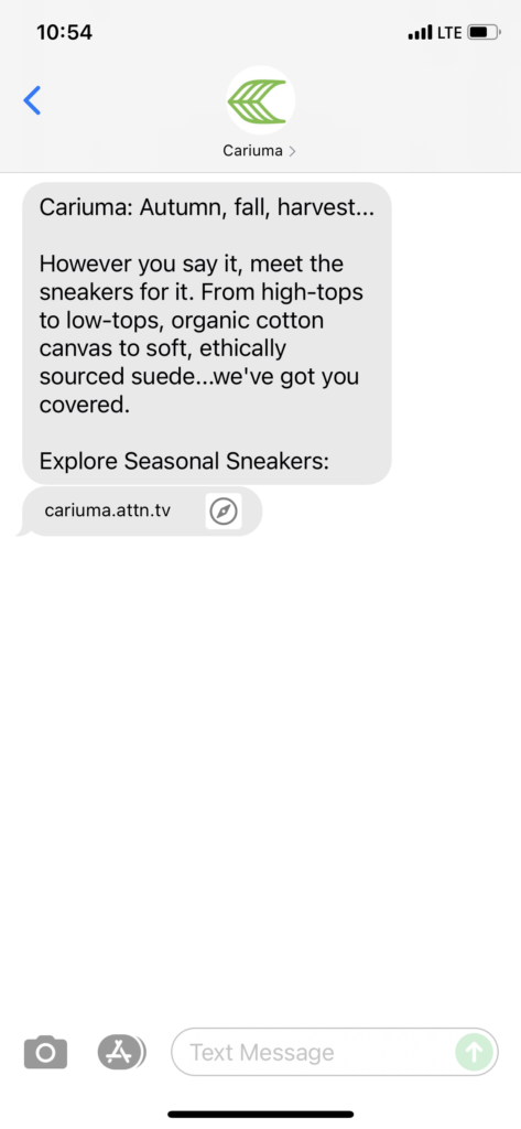 Cariuma Text Message Marketing Example - 09.13.2021