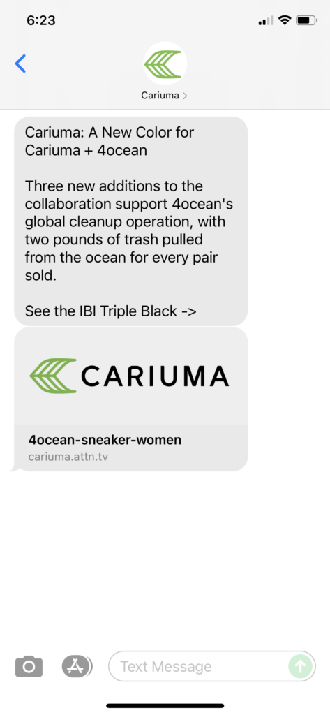 Cariuma Text Message Marketing Example - 09.27.2021