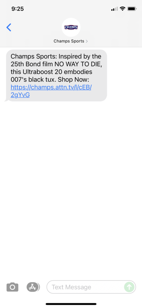 Champs Sports Text Message Marketing Example - 09.24.2021