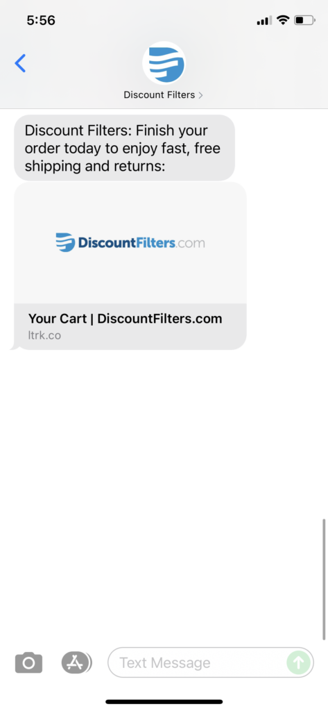 Discount Filters Text Message Marketing Example - 09.07.2021