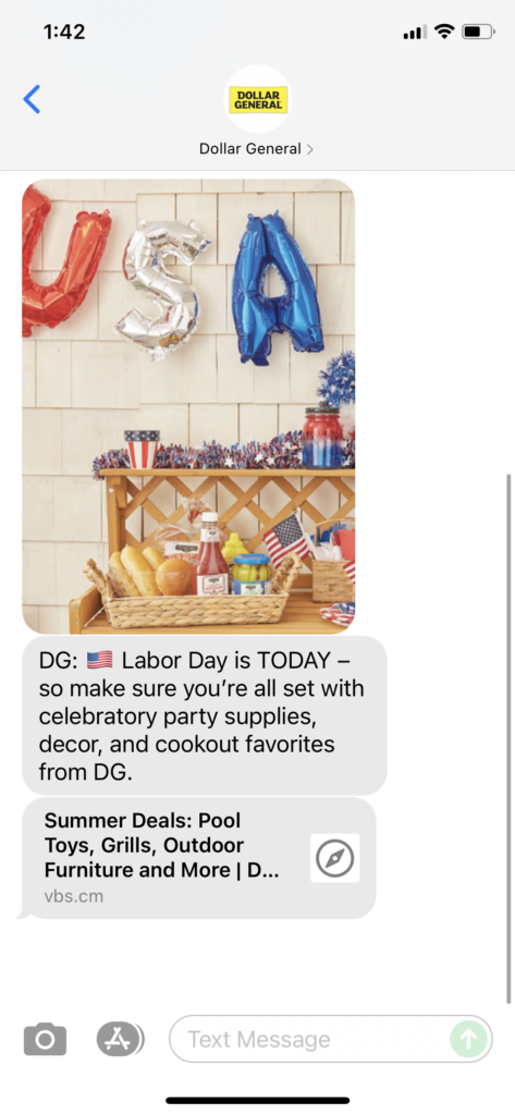 Dollar General Text Message Marketing Example - 09.06.2021