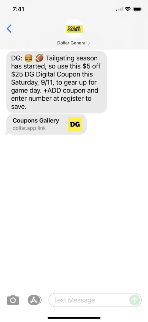 Dollar General Text Message Marketing Example - 09.10.2021