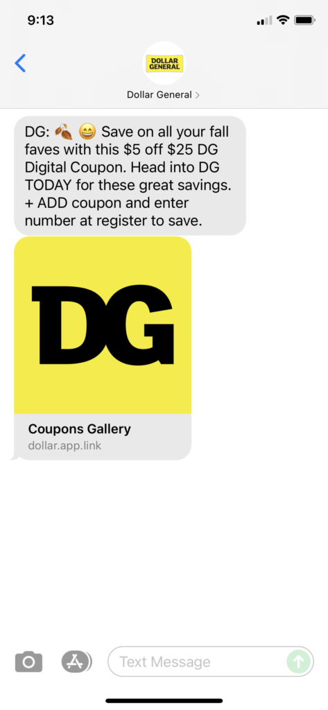 Dollar General Text Message Marketing Example - 09.25.2021