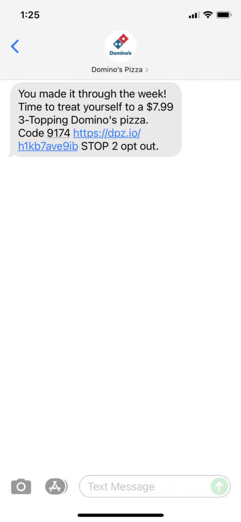 Domino's Text Message Marketing Example - 09.03.2021