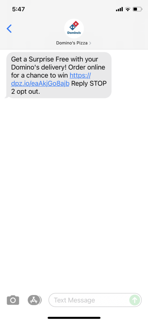 Domino's Text Message Marketing Example - 09.07.2021