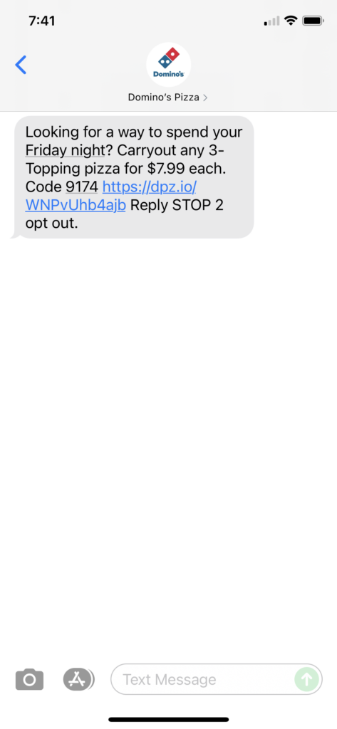 Domino's Text Message Marketing Example - 09.10.2021