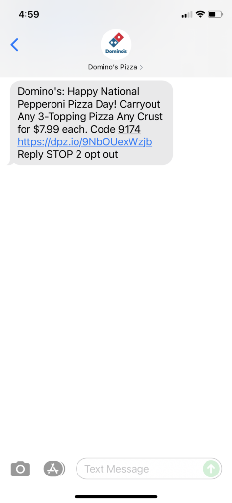 Domino's Text Message Marketing Example - 09.23.2021