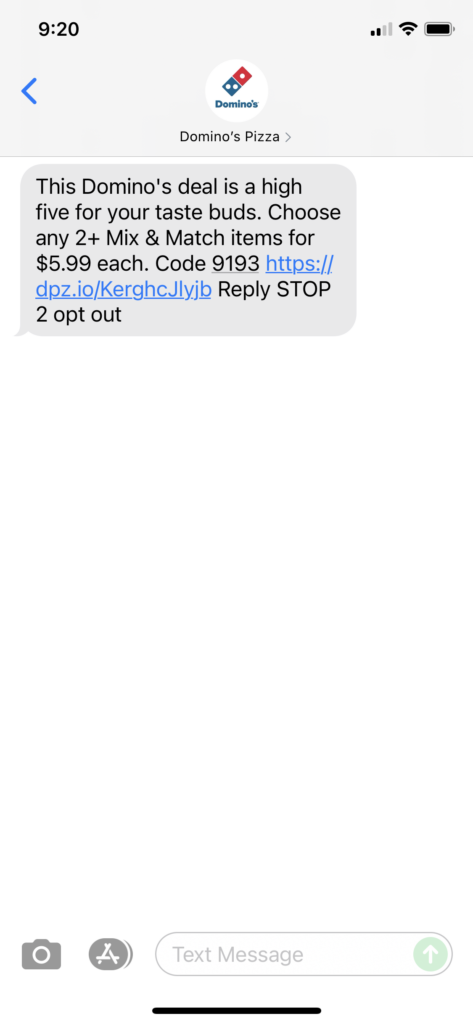 Domino's Text Message Marketing Example - 09.24.2021