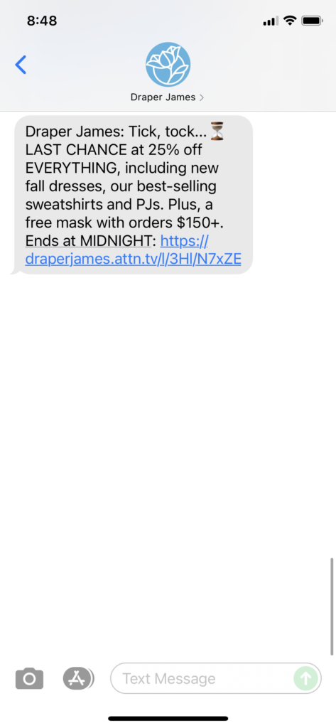 Draper James Text Message Marketing Example - 09.26.2021