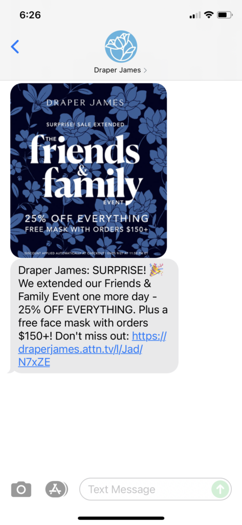Draper James Text Message Marketing Example - 09.27.2021